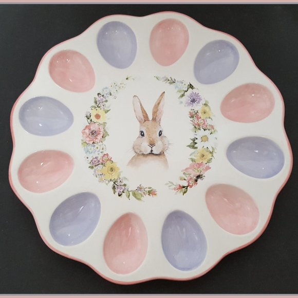 NEW Certified International Easter Garden Bunny 3-D Deviled Egg Plate 11.25"